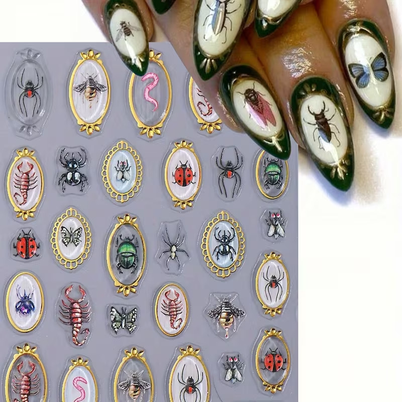 Insect Inspired Nail Stickers Gothic Bugs Decals Sticker Sheet