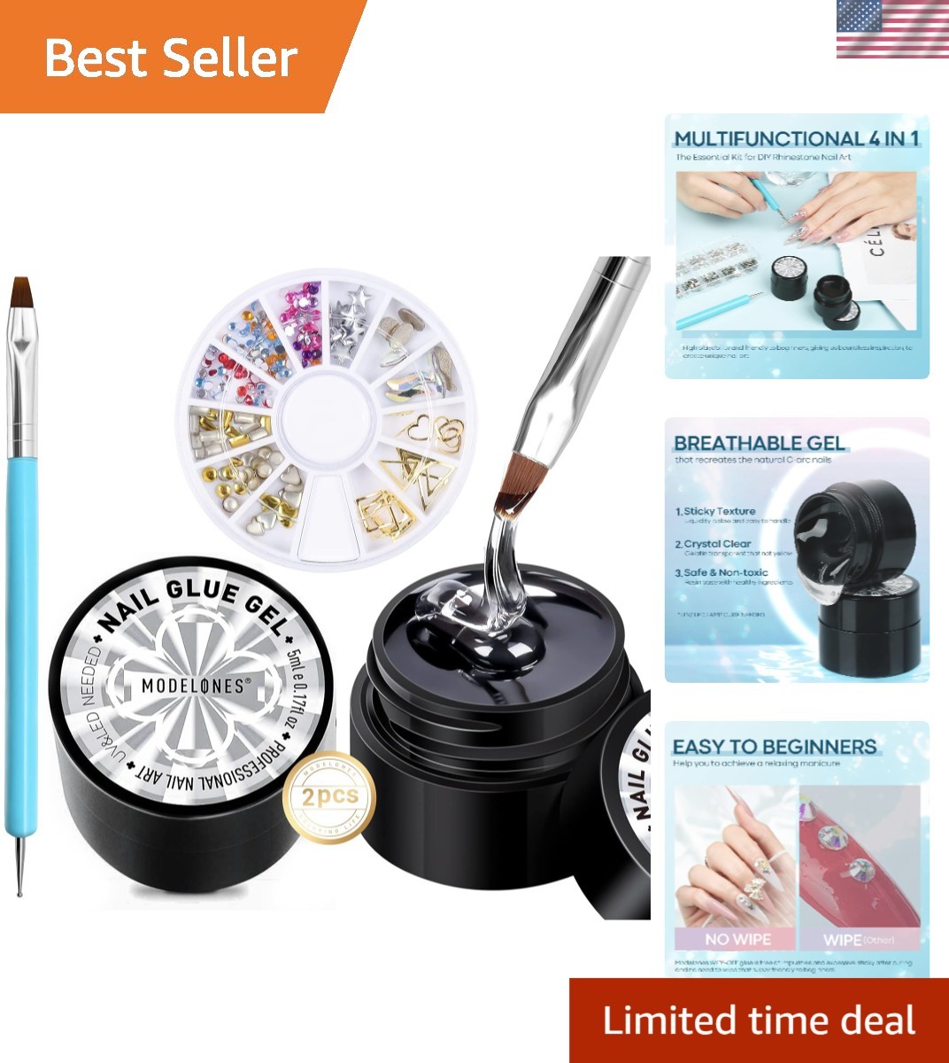 Crystal Clear Nail Glue Set with Dual Applicator – Perfect for Rhinestones