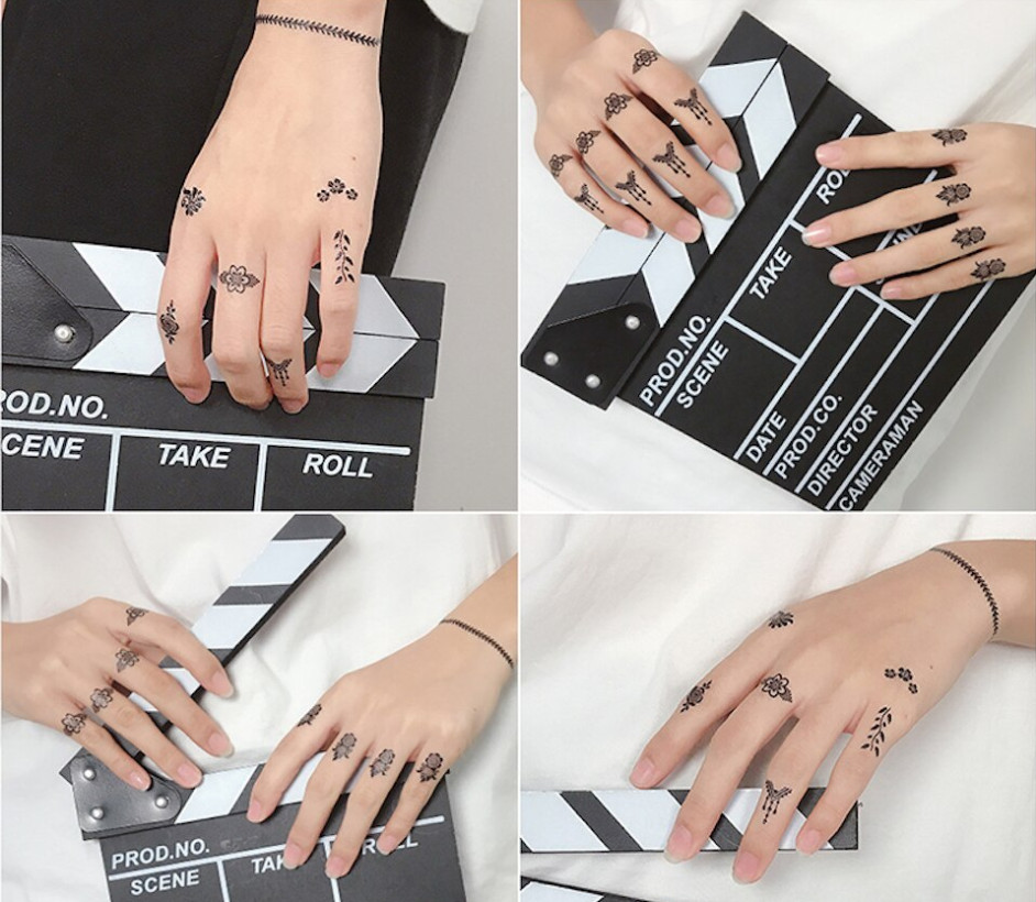 Temporary Stickers Personality Waterproof Black Lace Flower Finger Tattoo NH9