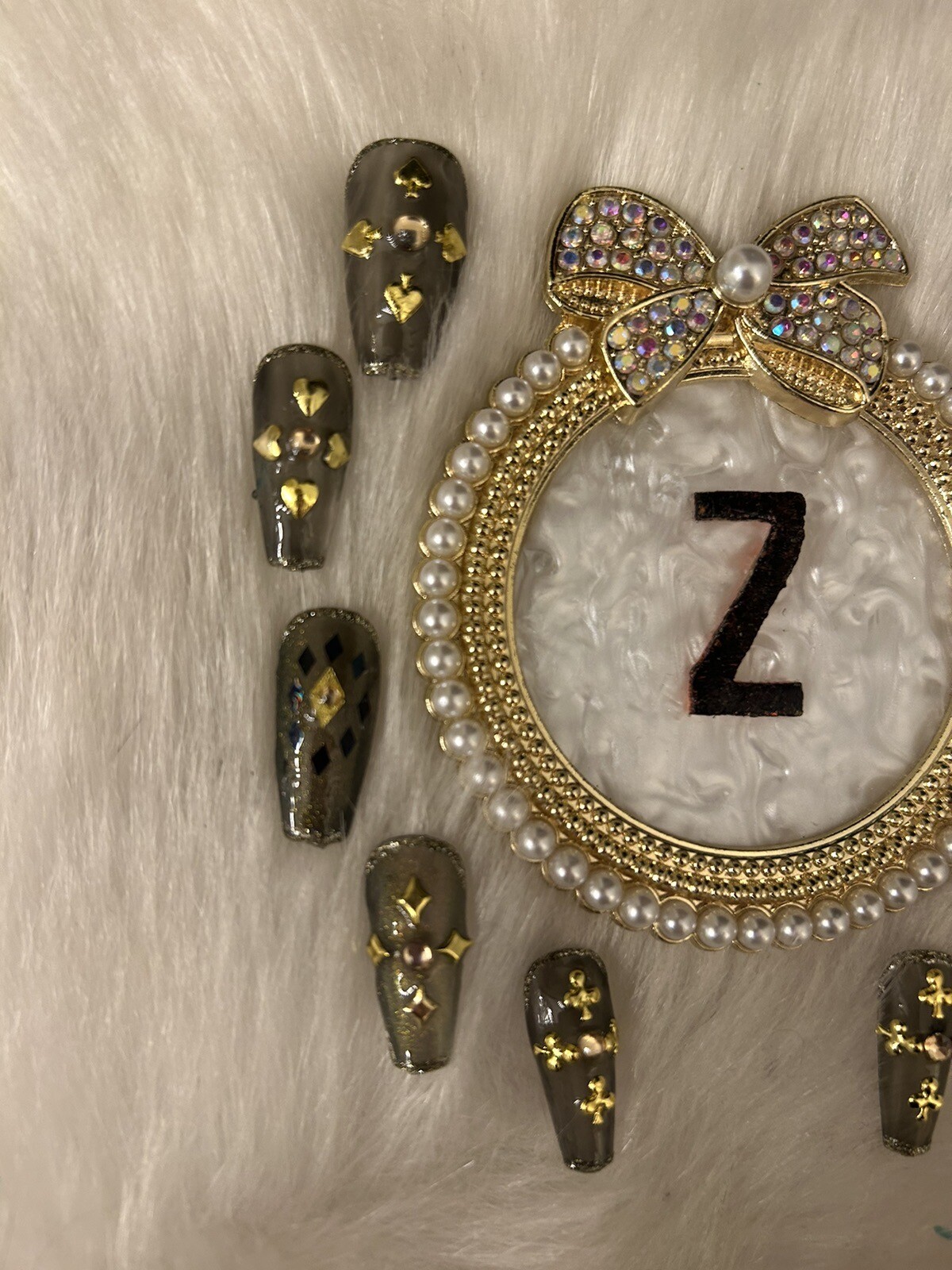 Z NAILZ! Artisan Set Of M Coffin Clear Smokey Is Black Casino Press On Nails