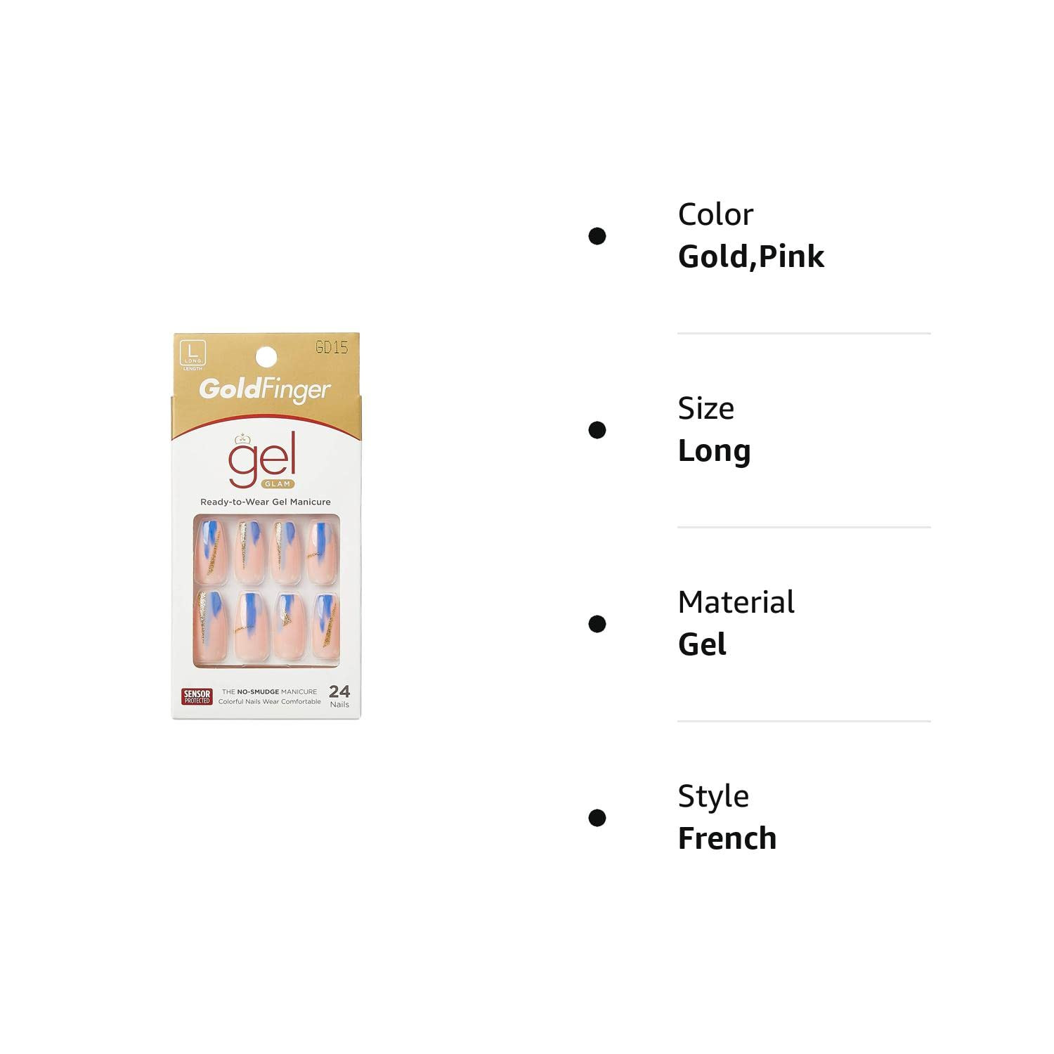 Gold Finger Gel Glam Nail Press On Gel Kit Polish Free Manicure Long Length GD15