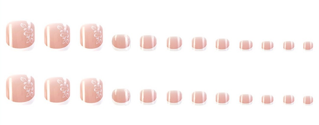 Press On Toenails 24Pcs White Flower French Tip Fake Toe Nail Set Glue