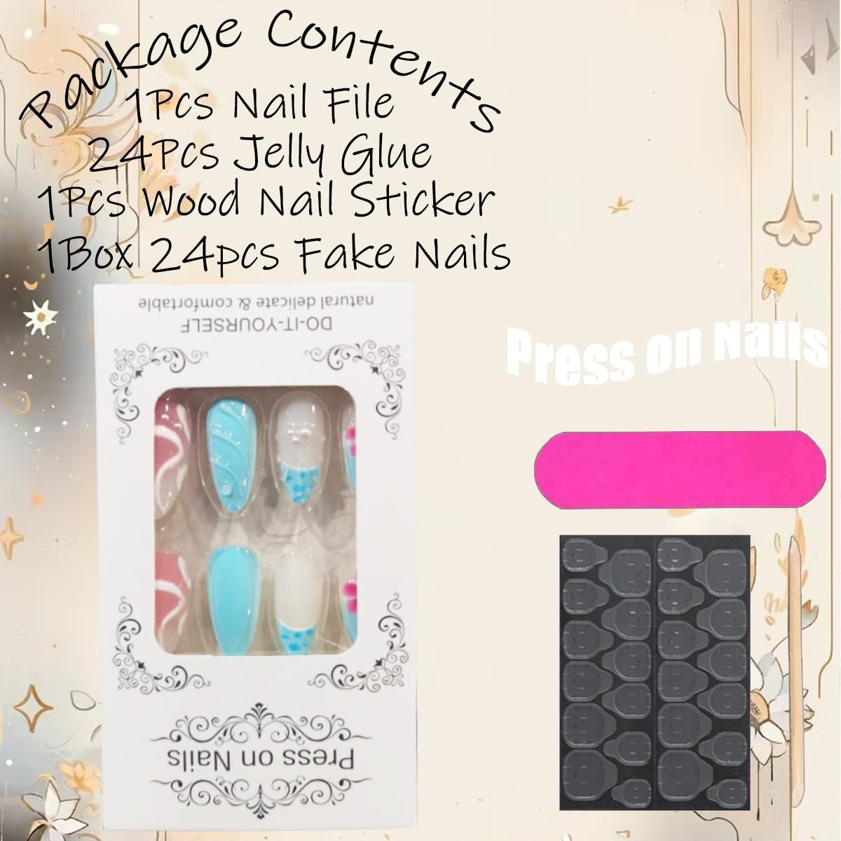 24Pcs Autumn Press on Nails Medium Almond Fake Nails Ripple Rhinestones -16