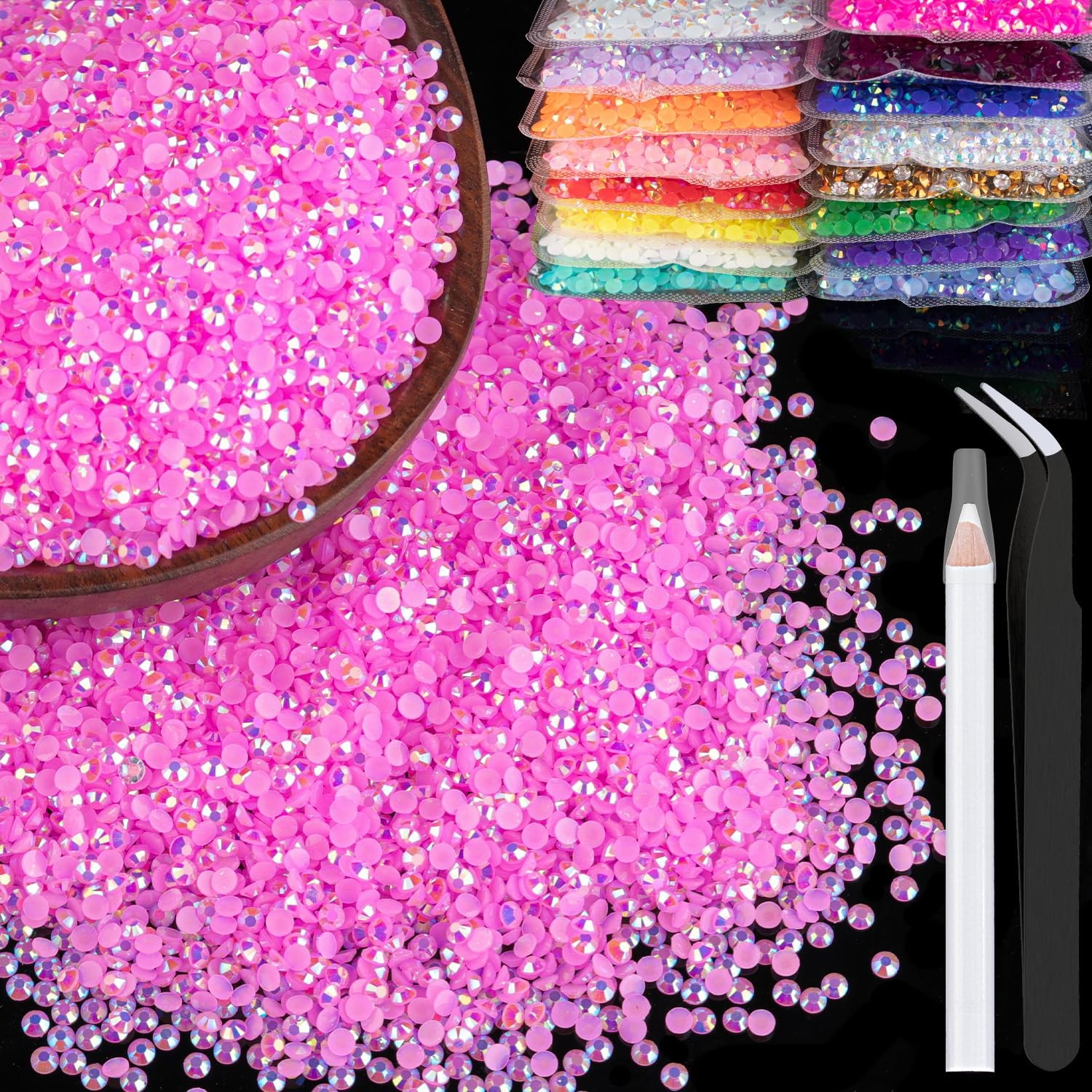 4000pcs 4mm Resin Rhinestones Bulk, Pink AB Flatback Round Jelly Rhinestones …