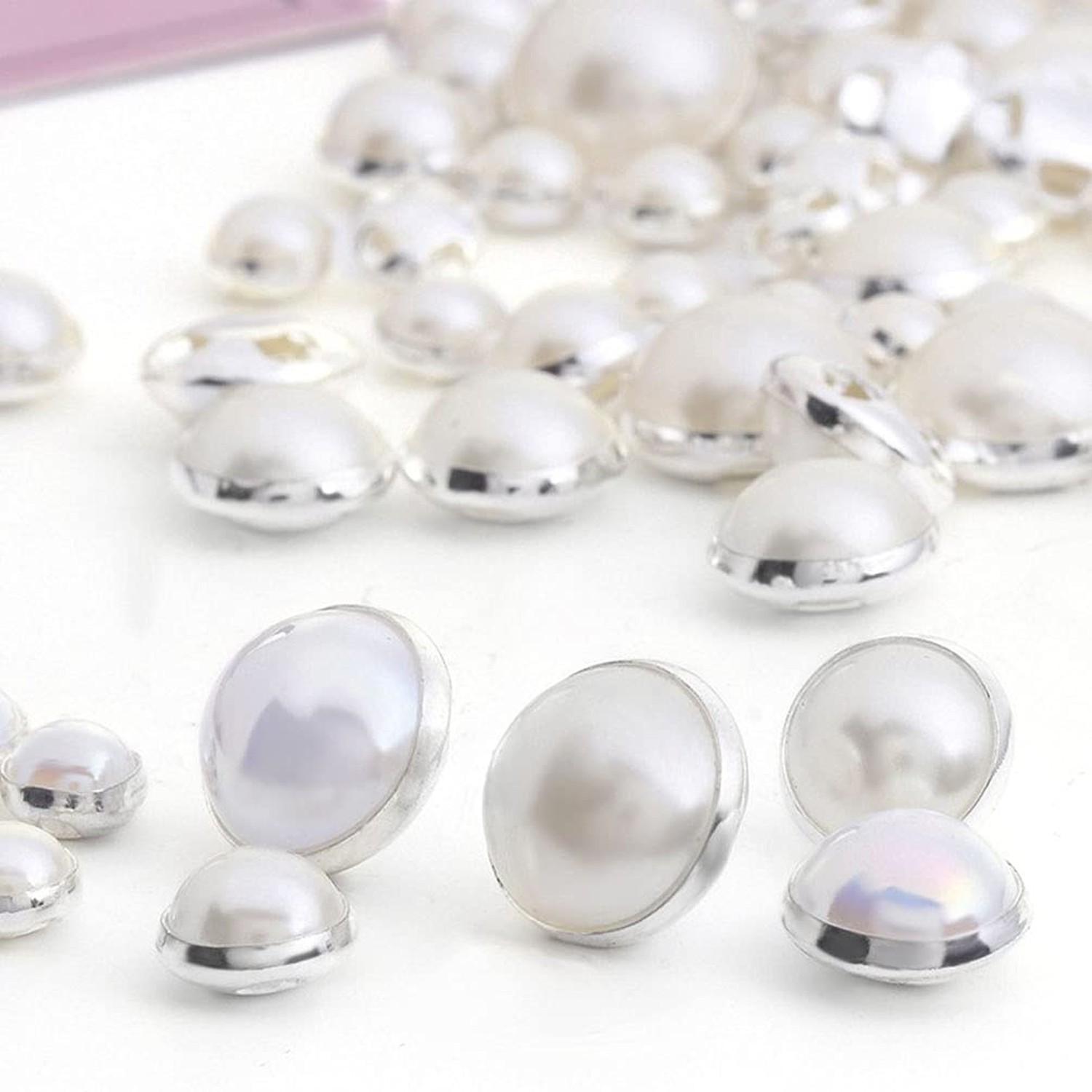 100 Pcs On Faux Pearls Flatback Half Round Bead Buttons for Clothing Shoes Ba…