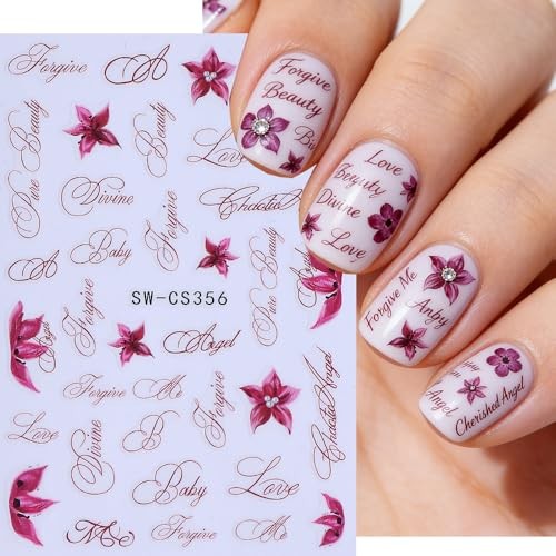 Flowers Nail Art Stickers Retro Cherry Blossom Petals Watercolor Flower Style4