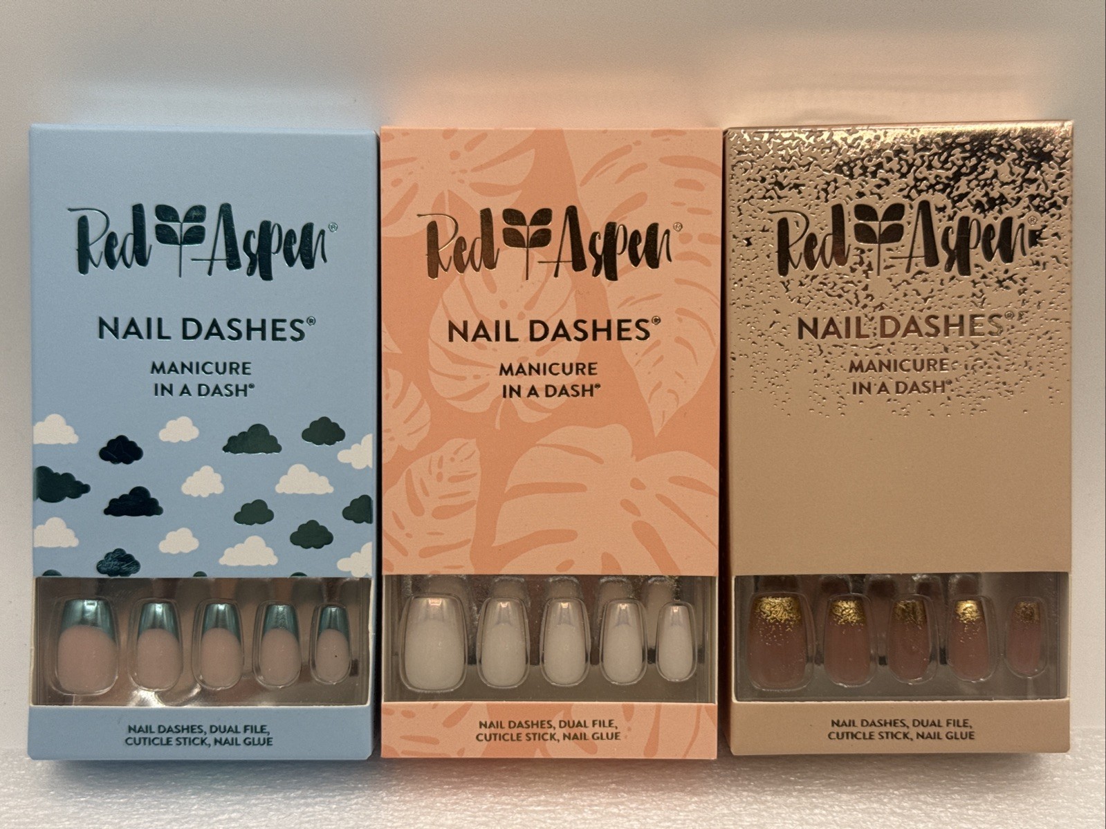 Lot Of 3 Red Aspen Nail Dashes French Manicure Blue Skies, Serendipitous, Bronze
