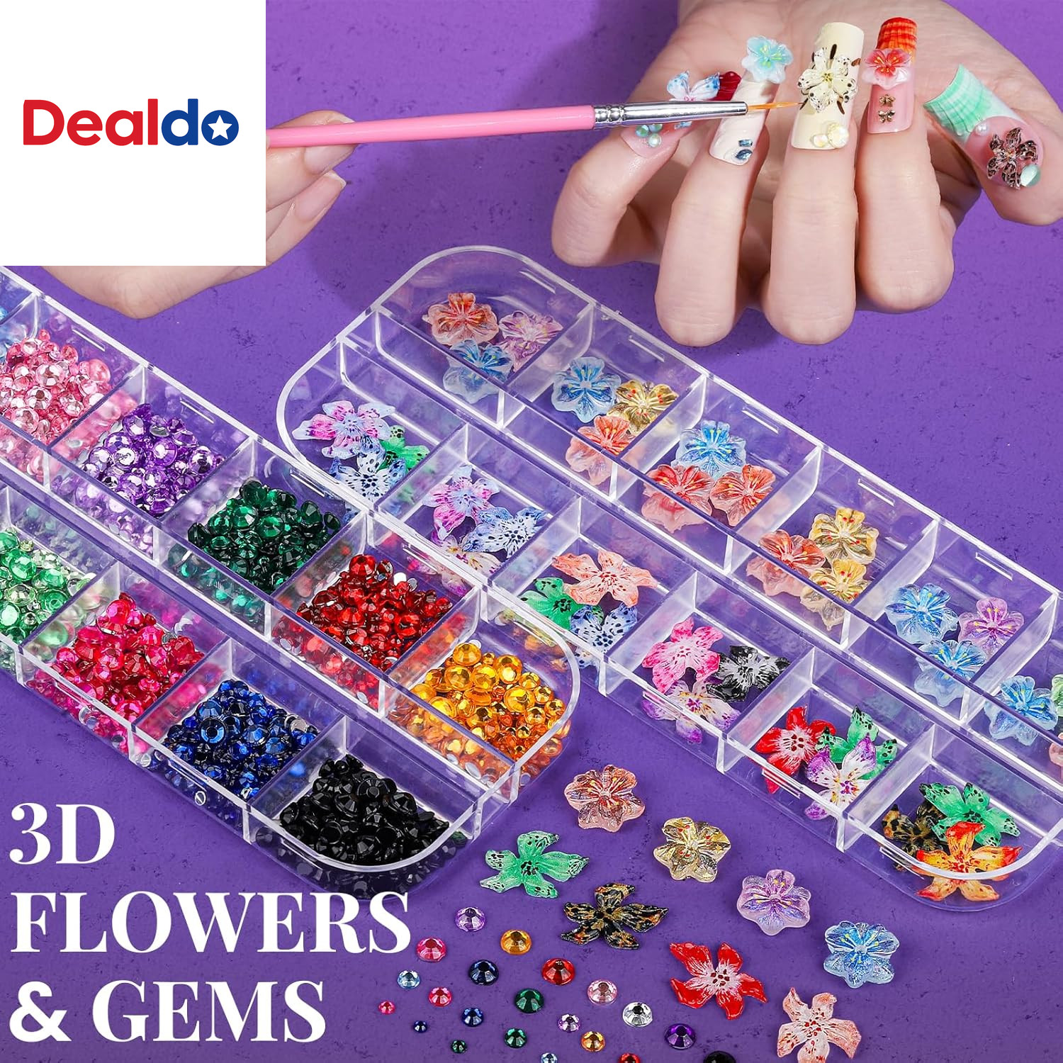 Nail Charms and Nail Brushes, Nail Accessories Kit with 15 Pcs Nail Art Brushes,