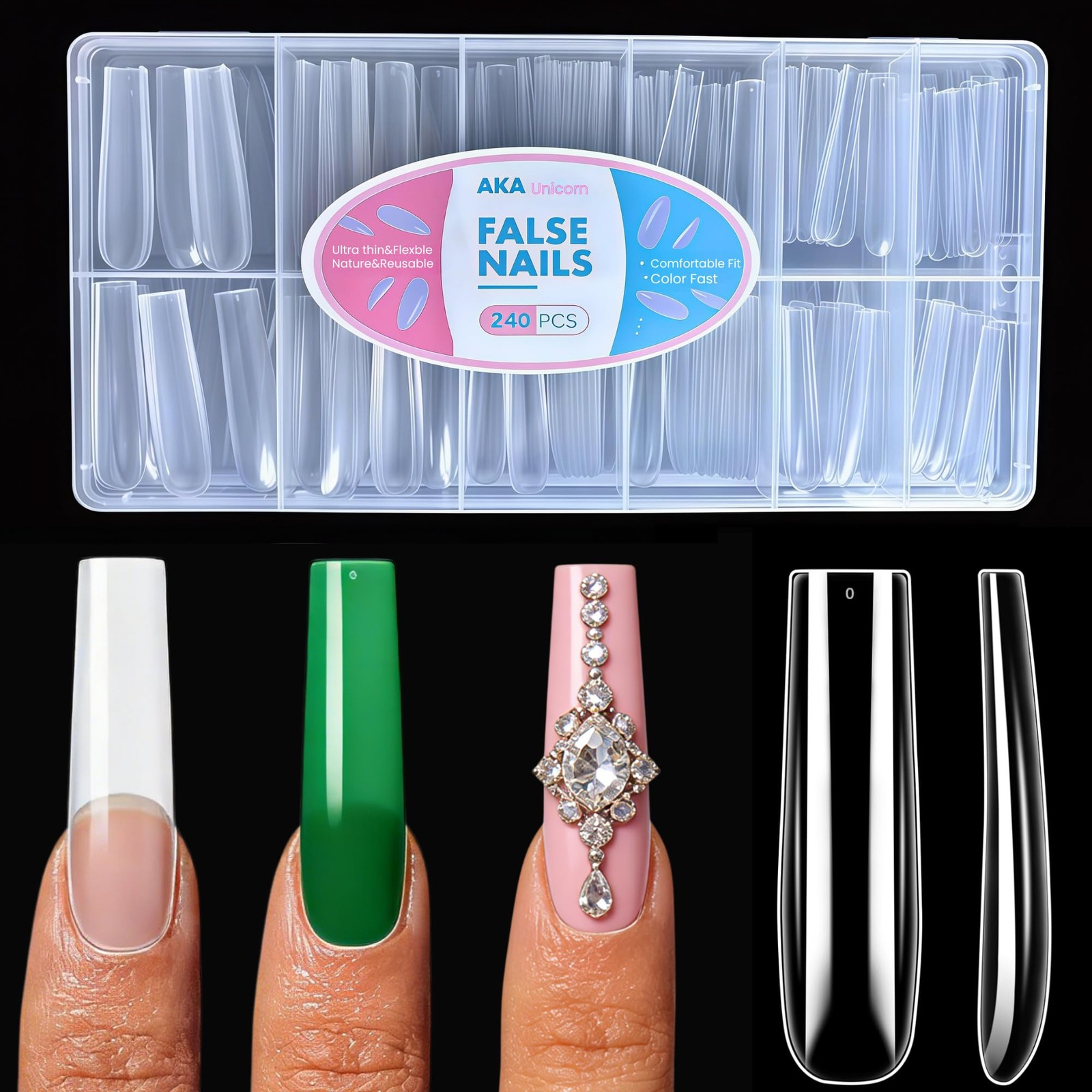 AKA Unicorn Soft Gel Nail Tips,XXXL Extra Long, Clear Long Square Tips
