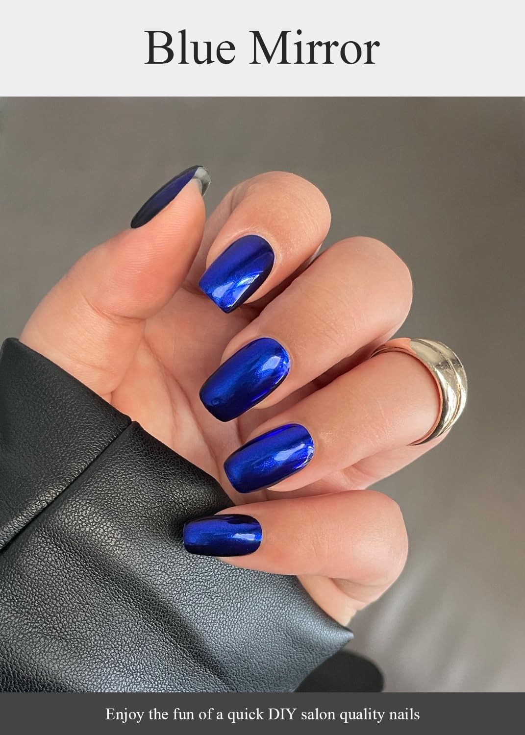 AutyaMee Semi Cured Gel Nail Strips (Blue Mirror), Chrome, 20 Pcs Gel Nail Wraps