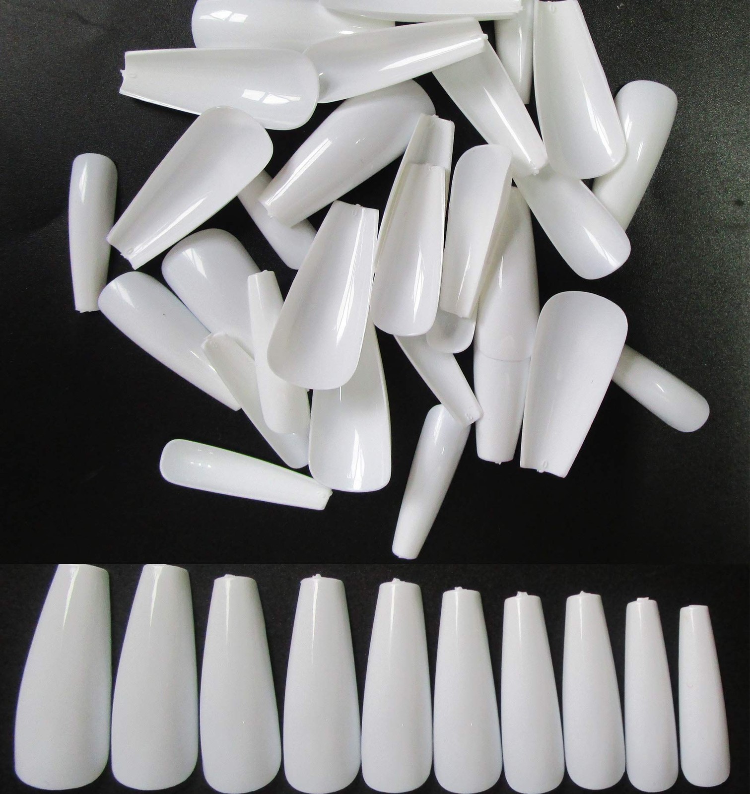 Colored Coffin Press on Nails Long Ballerina 100 Piece Assortment, White