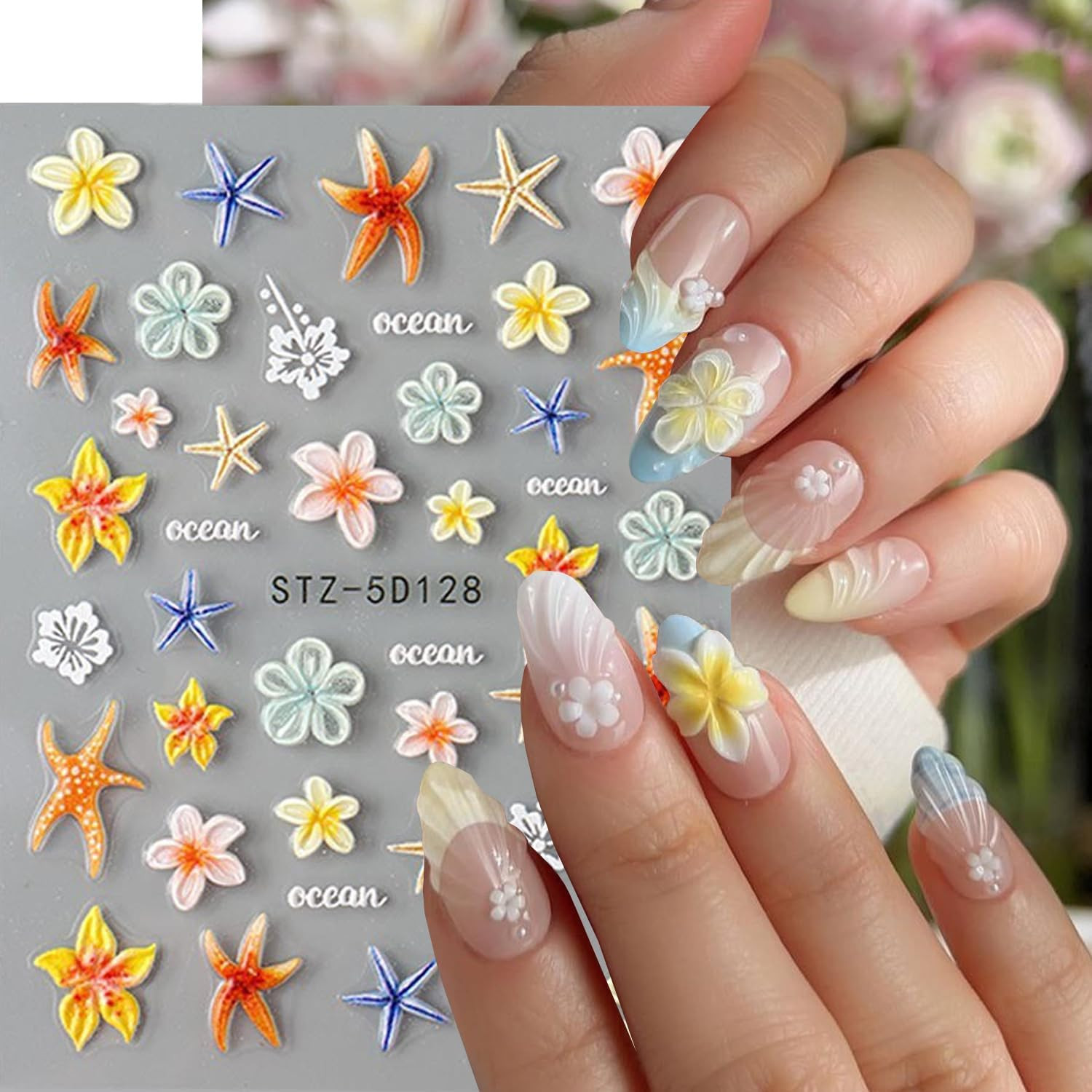 3PCS 5D Embossed Flowers Nail Stickers Colorful Floral Petals Designs Nail Art S