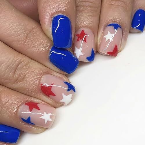 24PCS Independence Day Press on Nails Short Square Fake Nails, 4th of style12