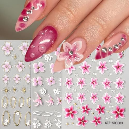 4Sheets Flower Nail Art Stickers Decals 5D Embossed Flowers Sticker Flower-2