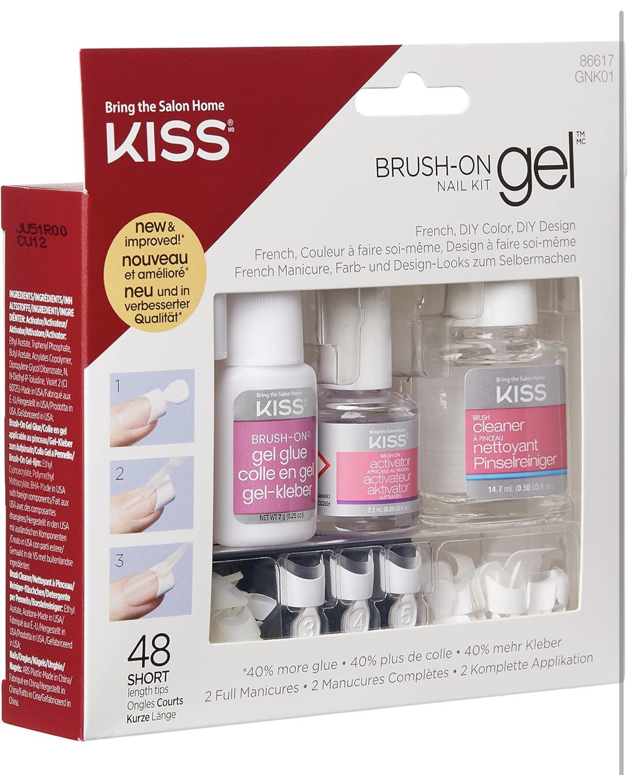 KISS Brush-On Gel Nail Kit Gel – French-Nude French & DIY Color Looks NIB