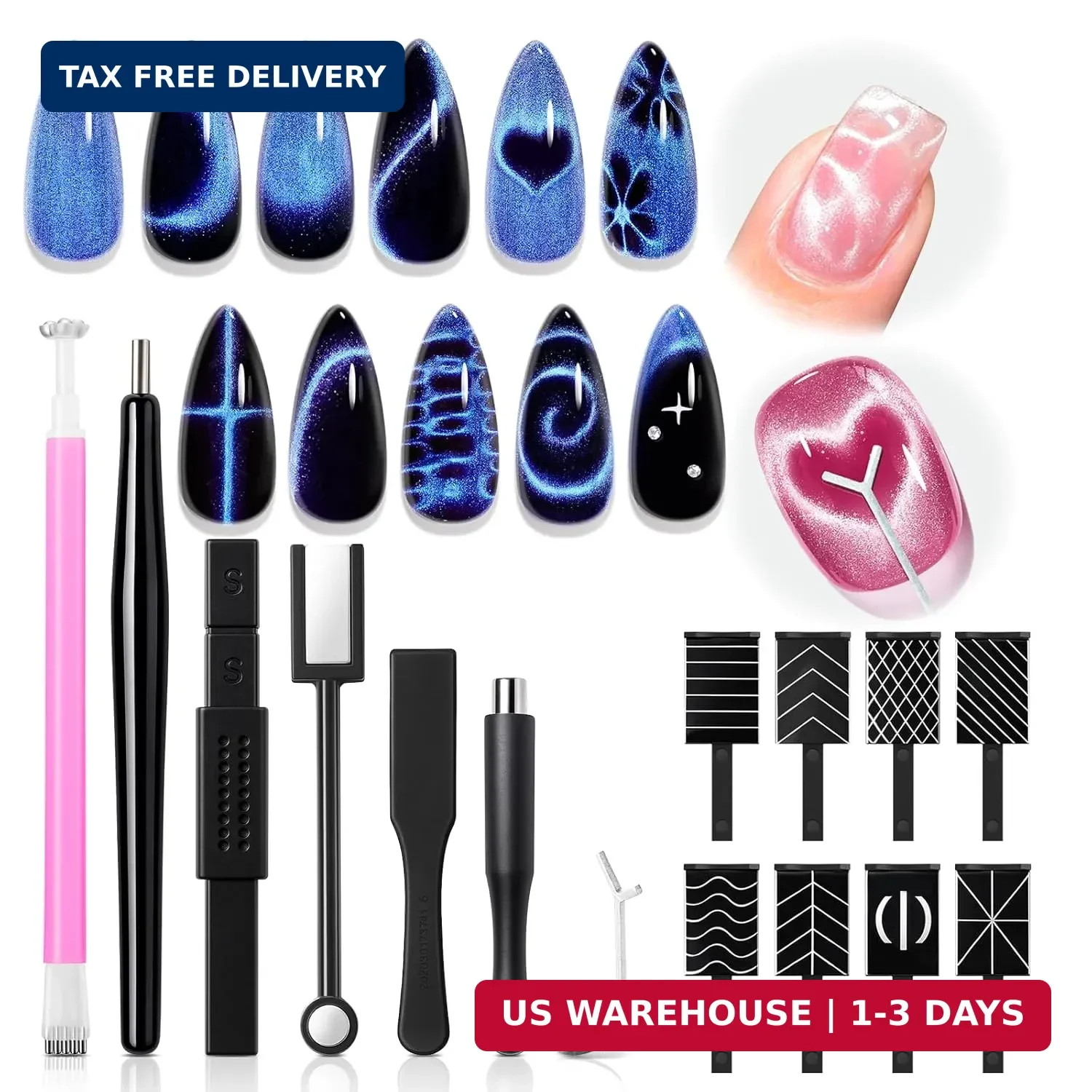 modelones Cat Eye Magnet Set, 15PCS Multi-Shape Nail Magnet for Cateye Gel Polis