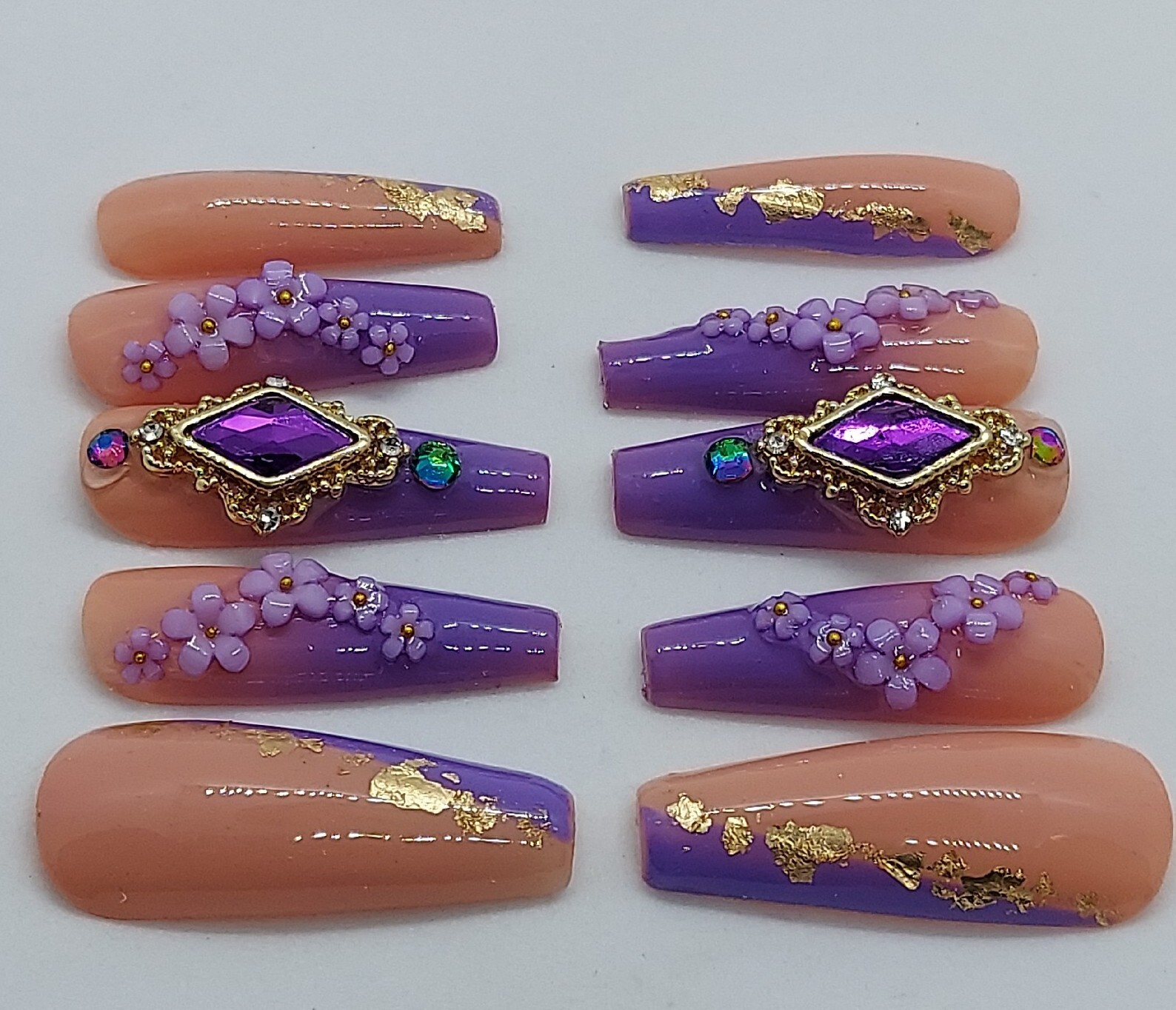 Purple Nails Purple Ombre Nails 3D Floral Nails Purple Bling Nails
