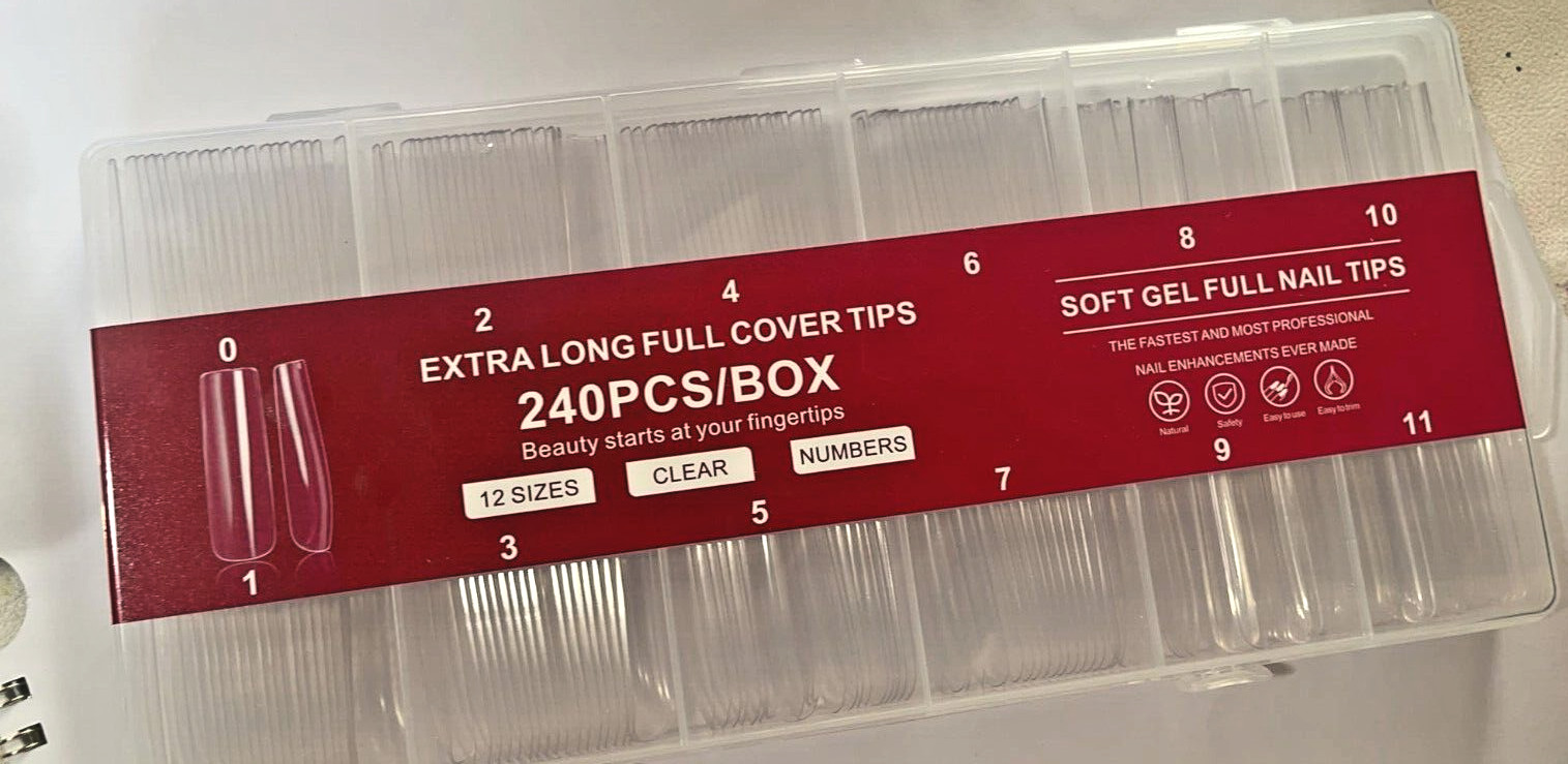 Extra Long Square Full Cover Nail Tips 240PCS XXXL Clear Fake Nails 12 Sizes New