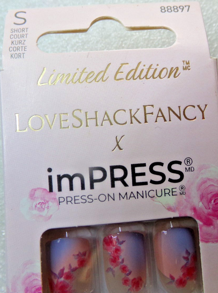 IMPRESS NAILS PRESS ON Short – Shiny Light Blue & Pink with Flowers
