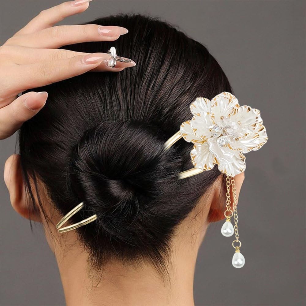 Vintage Pearl Chinese Hair Sticks, Pink 1 Count (Pack of 2), And Gold