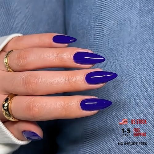 48 Pcs Almond Press on Nails – Medium Length – Royal Almond Royal Blue
