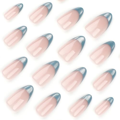 Denim Blue Glitter Jeans – Short Tip – Press on Nails – Blue Jean
