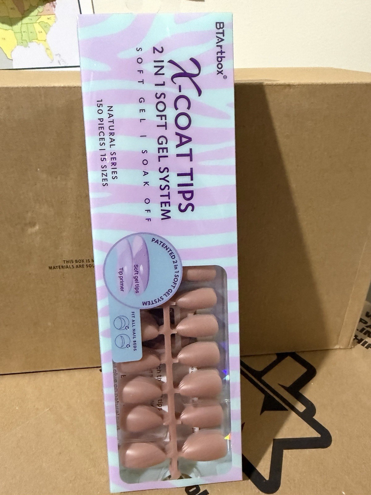 BTArtbox X-Coat 2-in-1 Soft Gel Full Cover Nail Tips Nude Medium Almond Natural