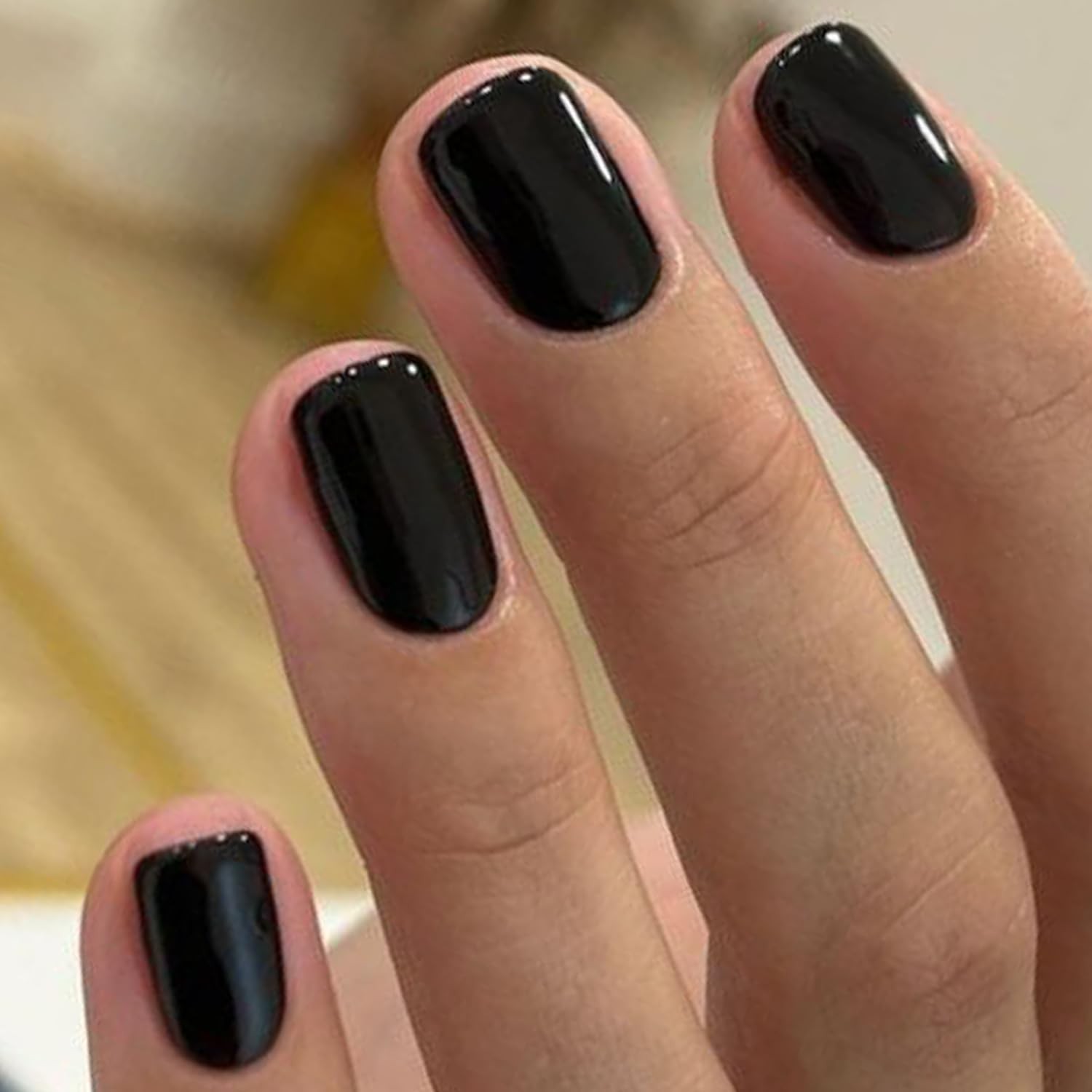 Black Extra Short Press on Nails, Natural Pure Black Fake Nails Short Squoval…