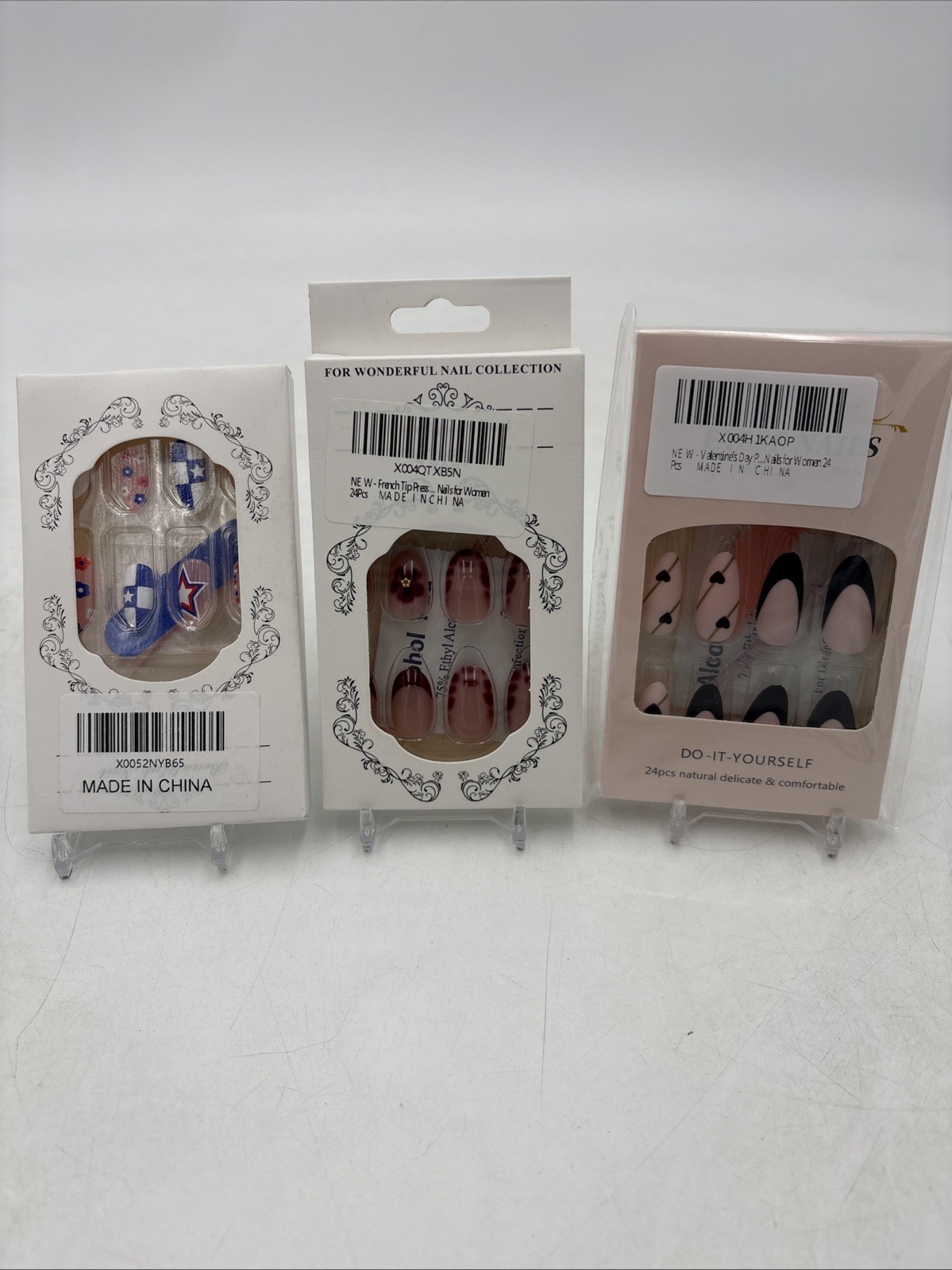 Set Of 3 ❤️ Nails Women Classy Collection Red/Wht/Blue, Pink, Burgundy Press On