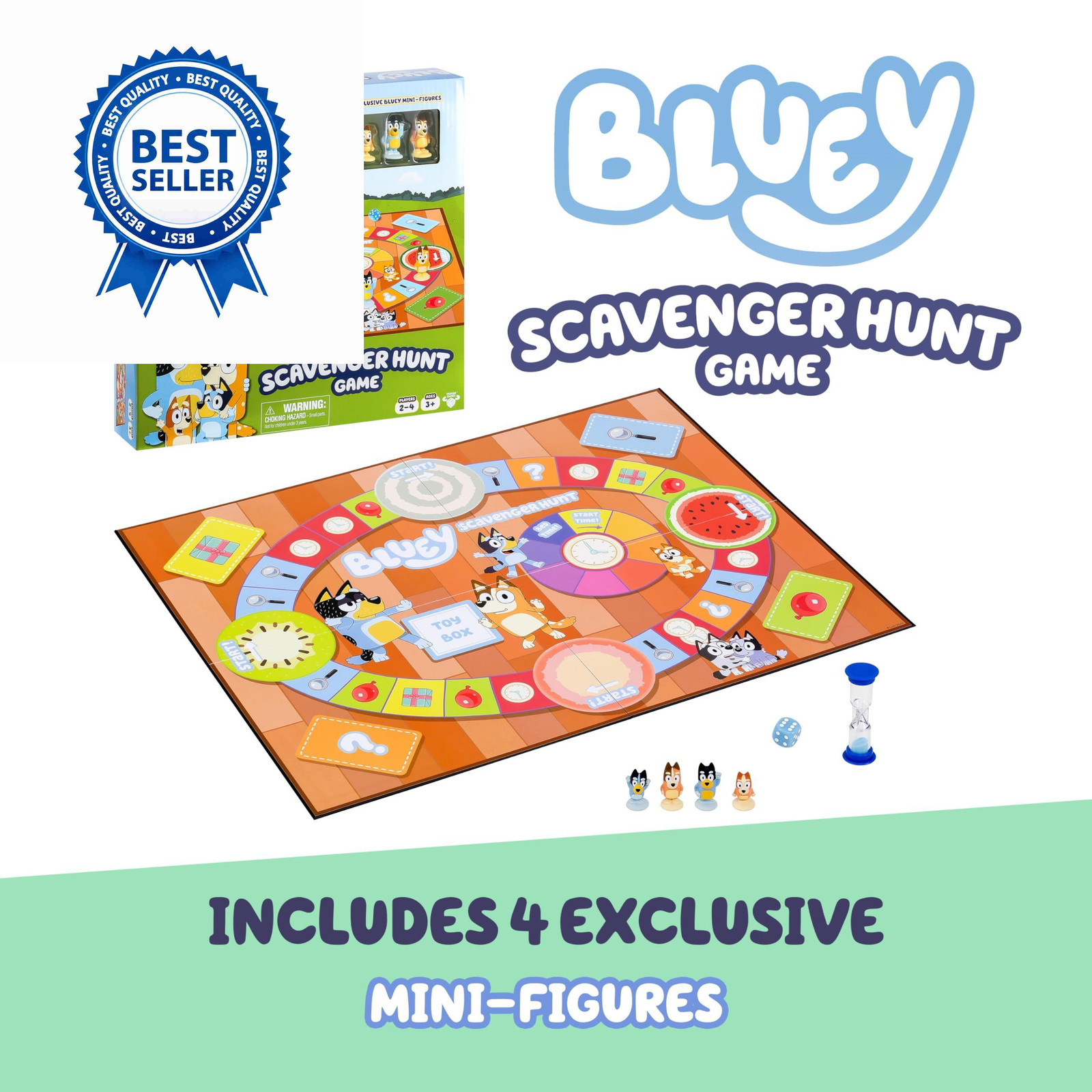 Bluey Scavenger Hunt Board Game, Cooperative Play with 4 Klein, Multicolor