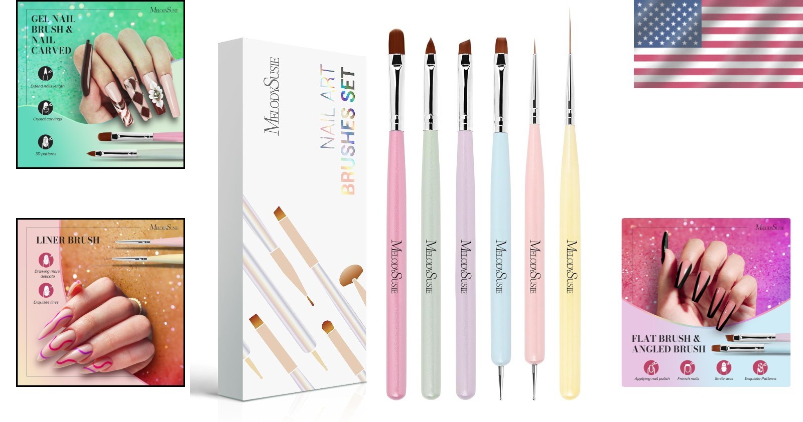 Ergonomic 6PCS Nail Art Brush Set with Gel and Polish Brushes – Salon Quality