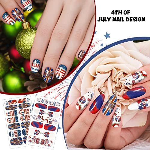 Maitys 140 Pcs 10 Sheets Patriotic Full Wrap Nail Stickers for USA Flag Style