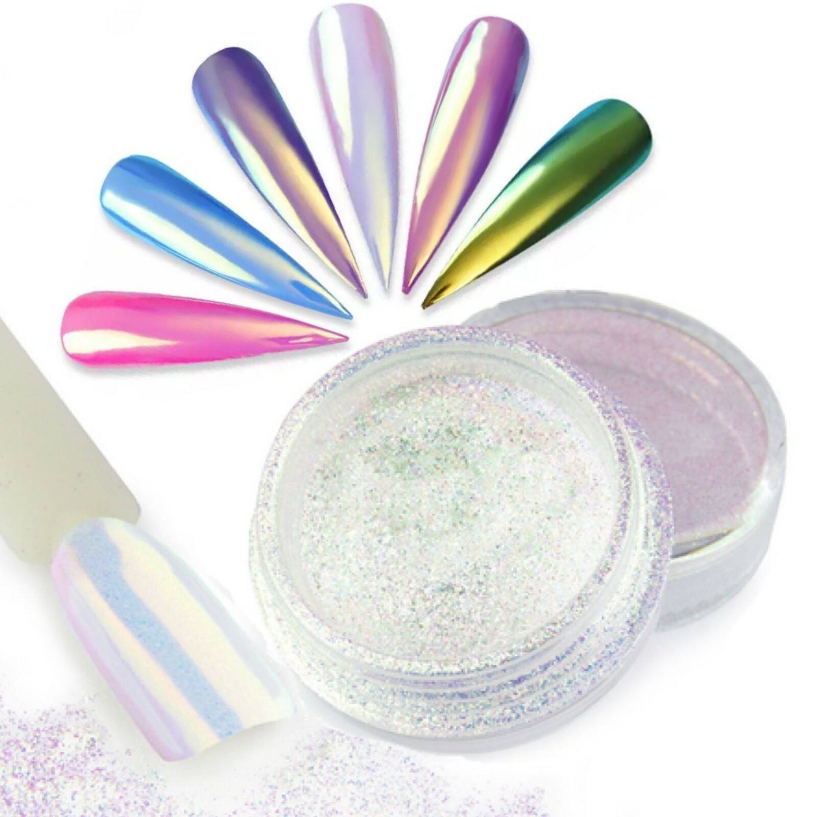 Unicorn Aurora Mirror Nail Chrome Powder Different Sizes Rainbow 1 2 & 3 gram UK