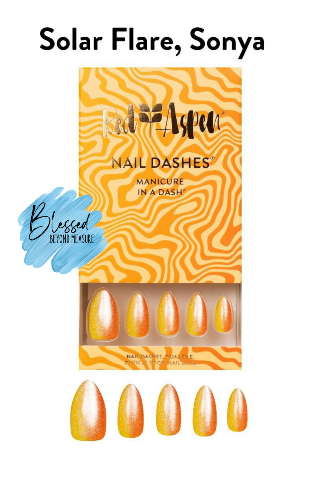 Red Aspen Press On Nails~Solar Flare, Sonya~ Nail Dashes~Medium~ Almond