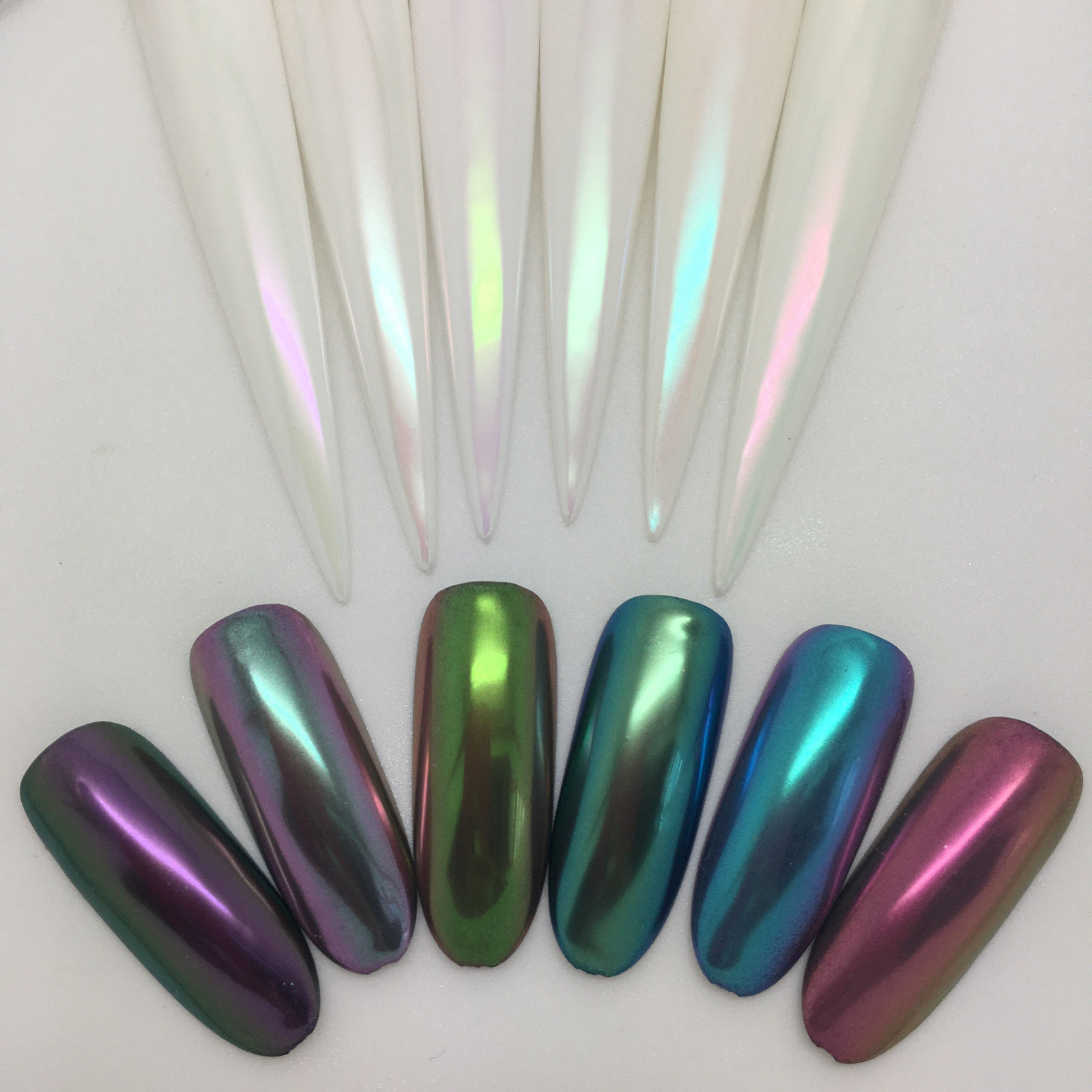 Aurora Nail Chrome Powder 6 Colours Unicorn Mirror Chameleon Effect Pigmen