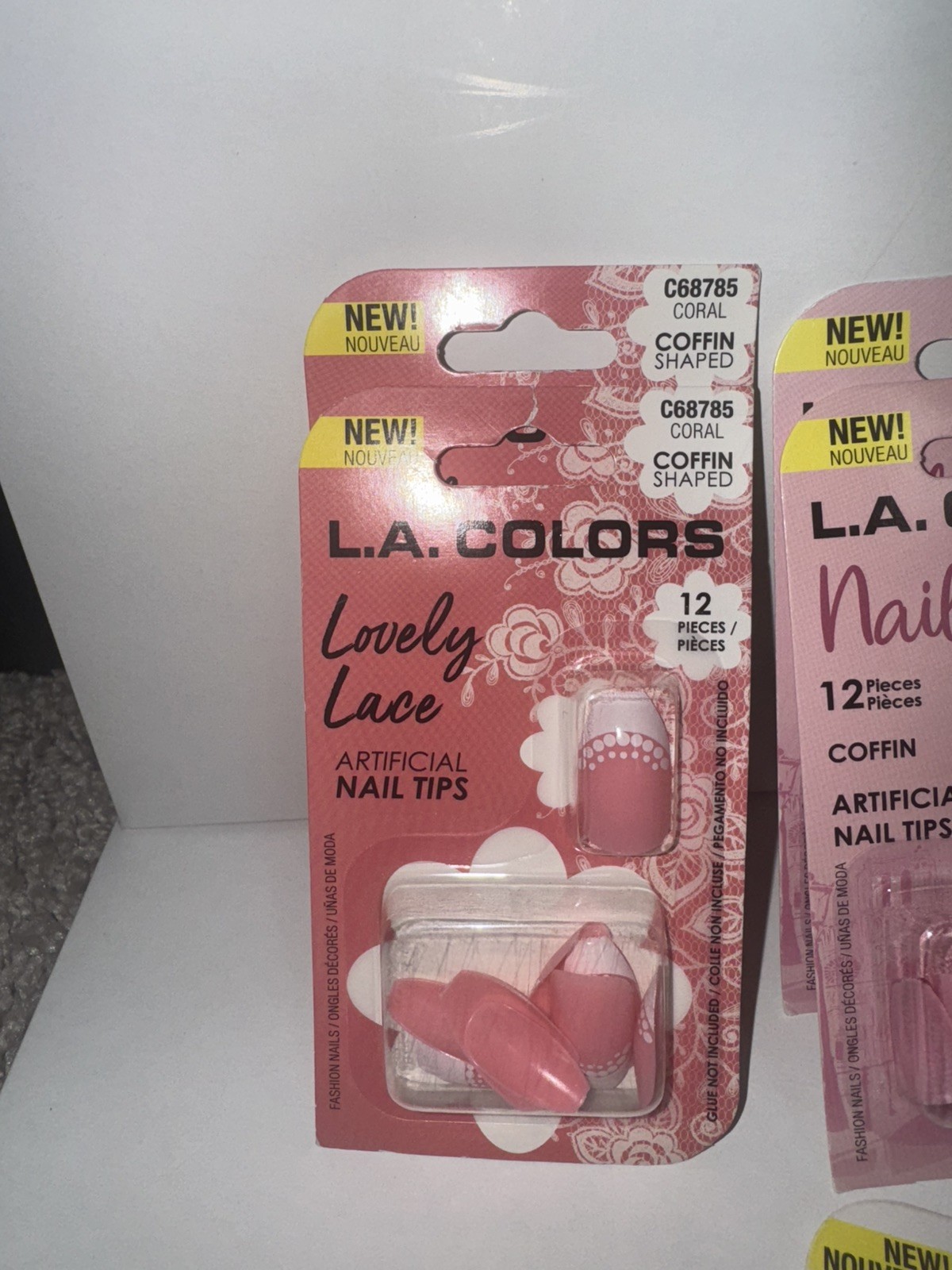 L.A. Colors Glue On Nails Bundle – Almond Square Coffin Shape 11 Packs