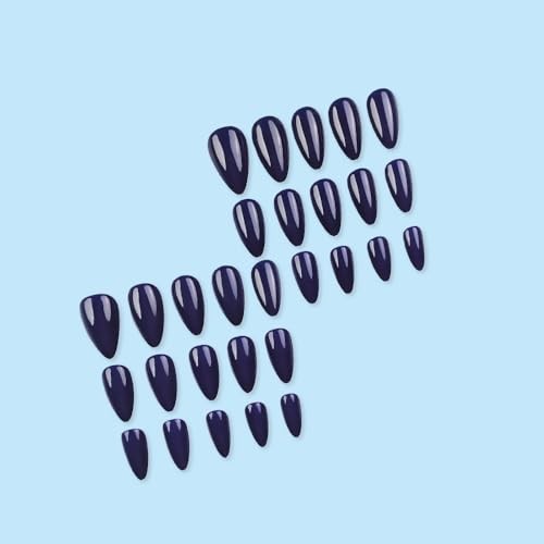 Navy Blue Press on Nails Medium Almond Dark Royal Fake Nails with Royal Blue