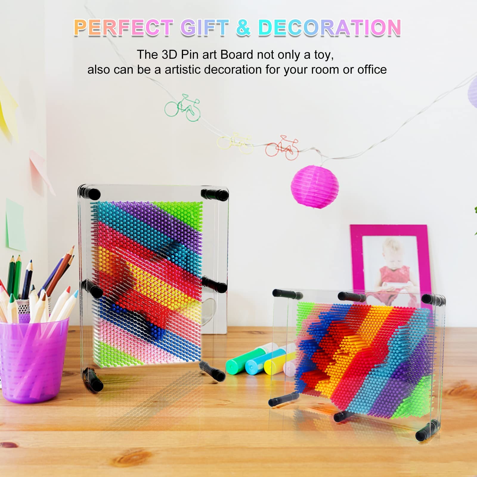 Hsxfl Classic 3D Pin Art Board Toy Sculpture – 8in x 6in Large, Colorful