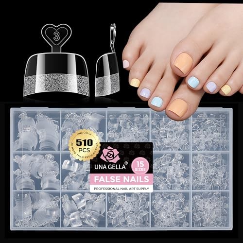 Toe Nail Tips Half-Cover Squavol 510 Pcs, 15 Sizes Pre-filed Toe Short Squoval