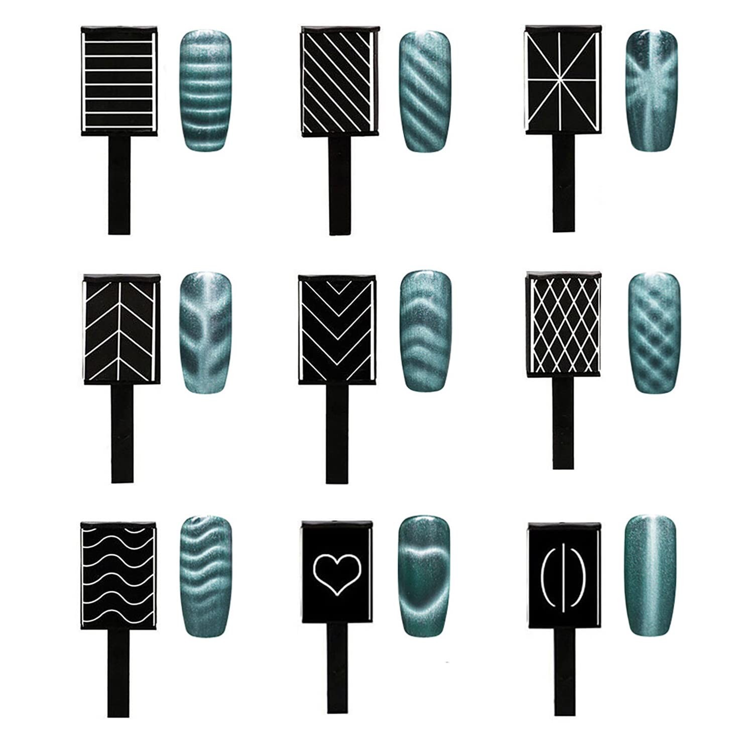 SILPECWEE 15Pcs Nail Magnet Set Cat Eye Gel Polish Wand Black