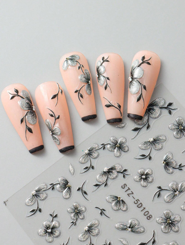 Relief Laser Glitter Flower Nail Art Sticker 5D Embossed Self Adhesive DIY NH27