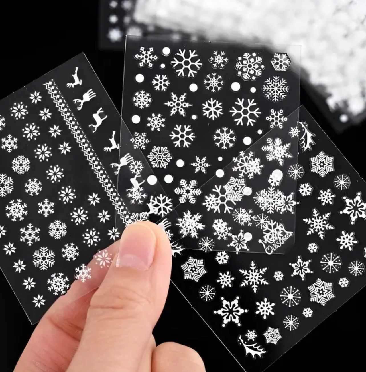 4 PCS Christmas Nail Art Stickers Mix White Snowflakes Snowman Santa Reindeer