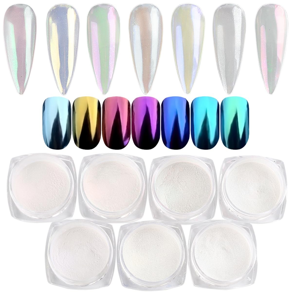 Pearl Chrome Nail Powder Set – 7 Colors Aurora Mermaid Effect B01-07
