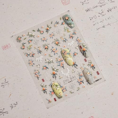 1 Sheet Flower Nail Stickers with 3D Pearl Rhinestone Design Nail stickers07