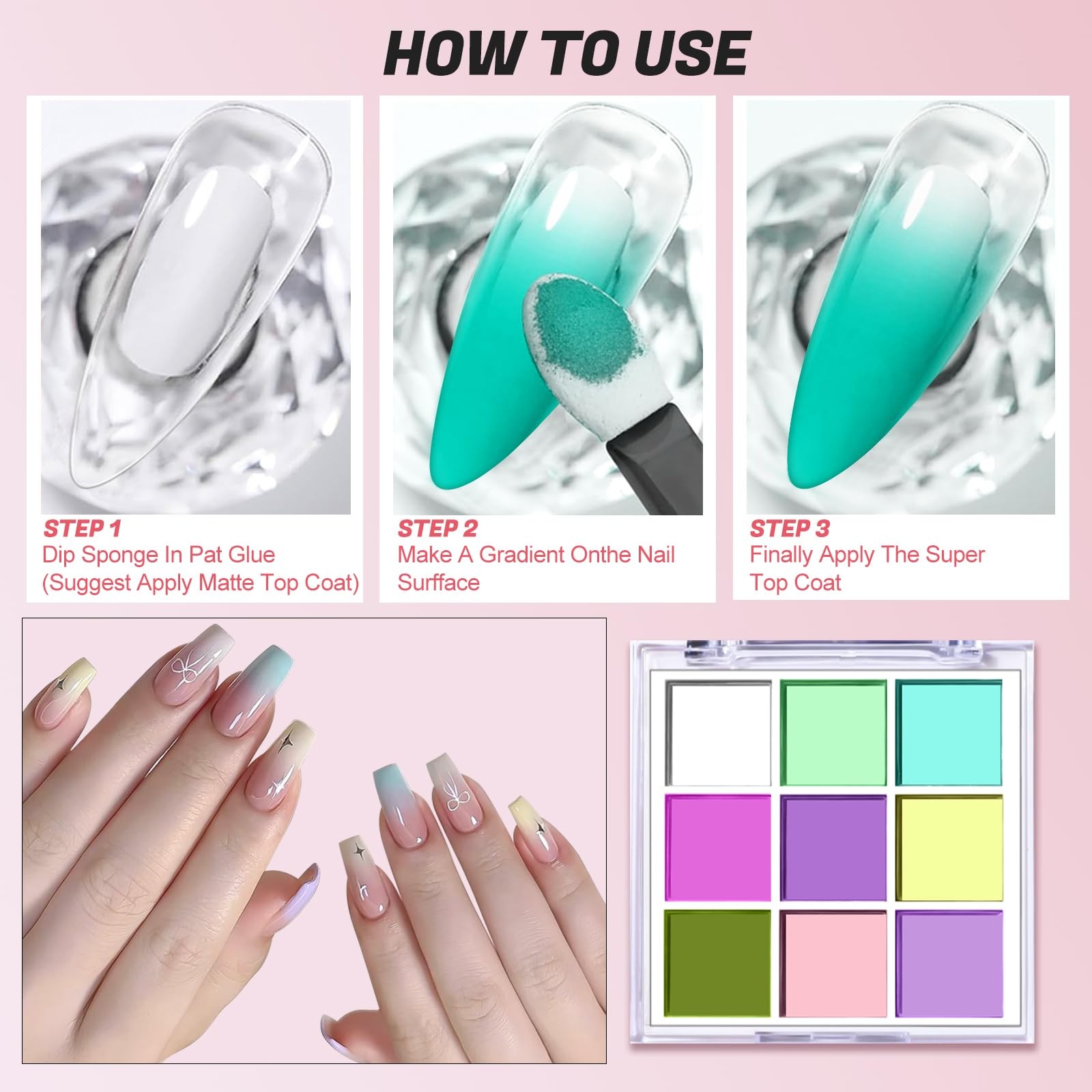 GJNL Nail Pigment Powder Palette 9 Colors Solid