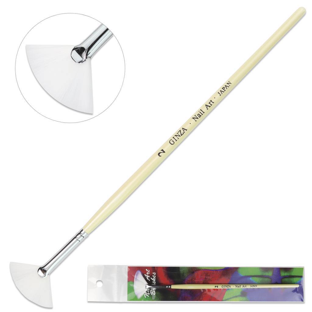 Ginza Professional Nail Art Fan Brush for UV Gel Nails with White Wooden Handle