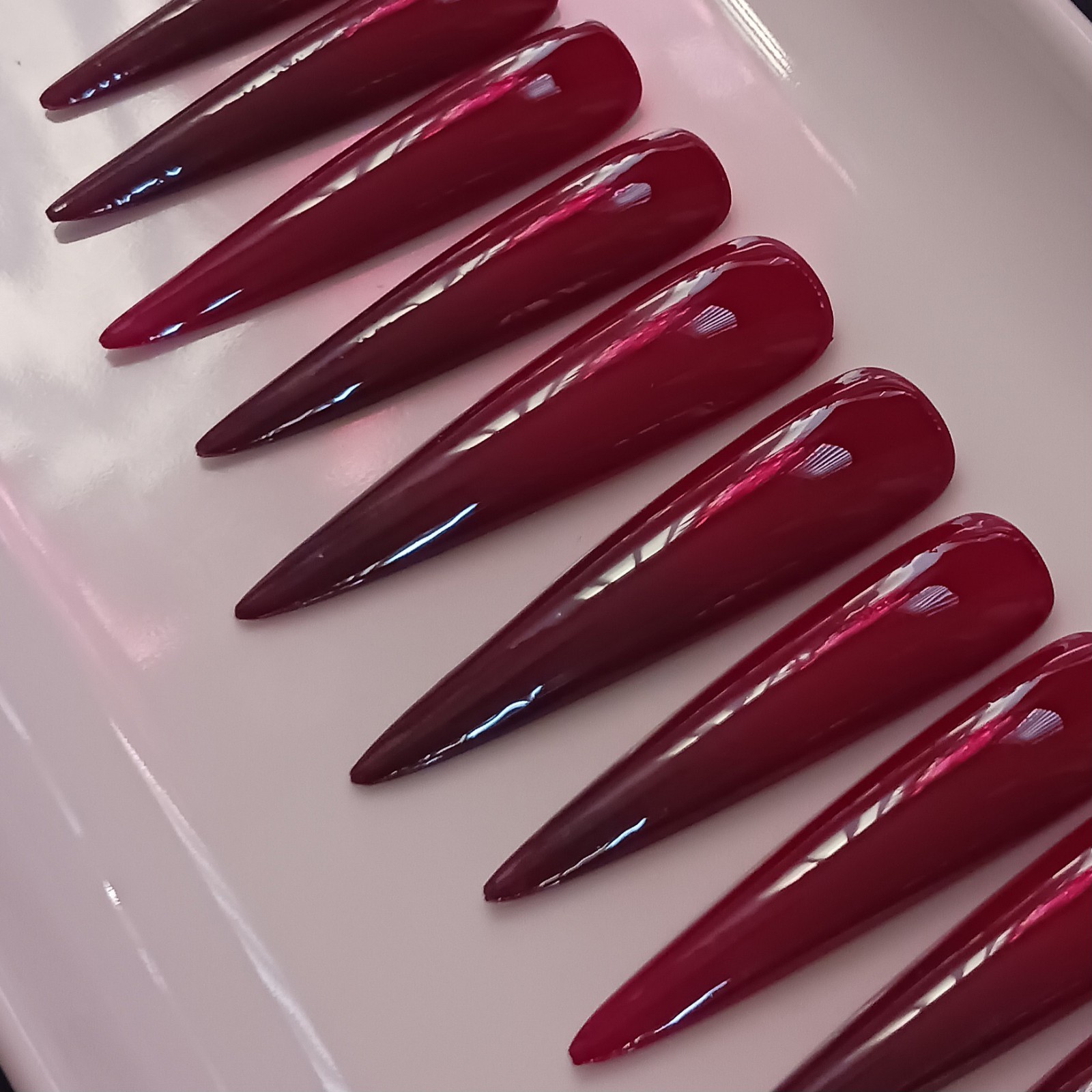✨️Dark Red Burgundy xxl Stiletto Handmade Gel Press On Nails 10pcs Size S