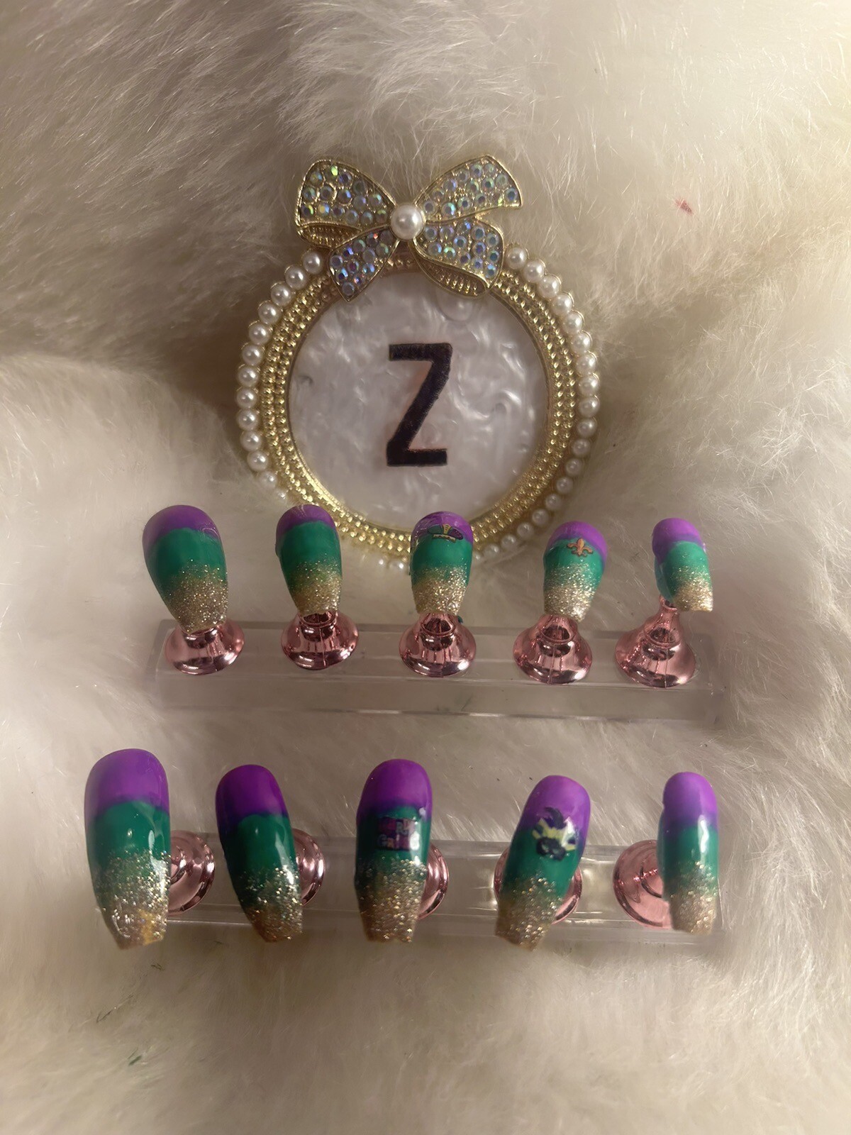 Z NAILZ! Mardi Gras Themed Nails L Coffin In Purple, Green, Gold Press On Nails
