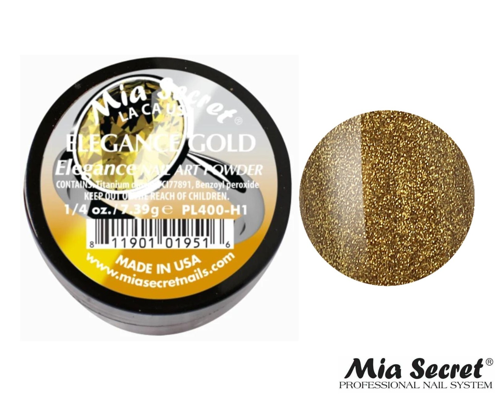 MIA SECRET Nail Art Powder 1/4oz- Elegance Gold (ELEGANCE COLLECTION)