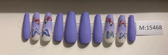 Lala Nail Butterfly + Custom Box | Matte Purple Nail | Ballerina Nail | M or L